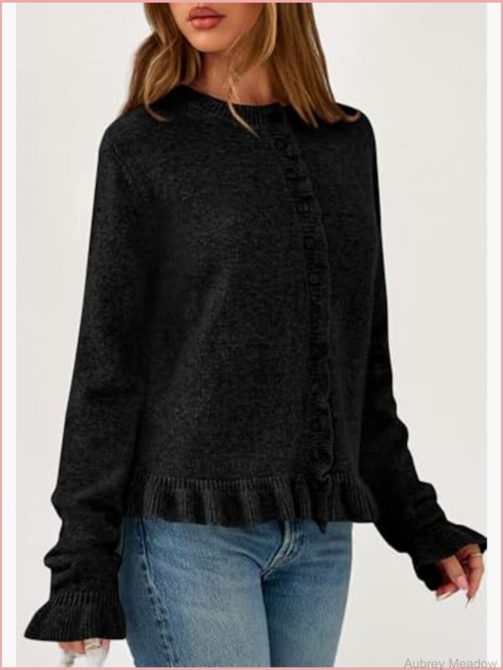 Chunky Knit Ruffle Open Front Cropped Cardigan - Picture 3 of 7
